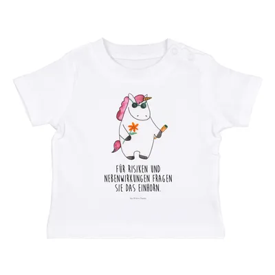 Produktbild von Mr. & Mrs. Panda Babyshirt Einhorn Woodstock 0. - 6. Monat - Weiß - Geschenk, Kiffen, Unicorn,  Baby T-Shirt, Party, Jerseyshirt, Alkohol, Einhörner