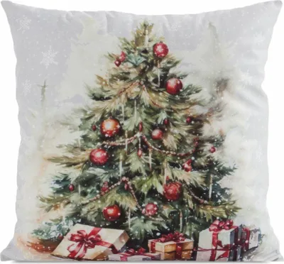 Produktbild von EUROFIRANY | Weihnachtskissenbezug - Dekokissenhülle - 45 x 45 cm - Weiß Grün - Weihnachtsbaum - Kissenhülle - Weihnachten