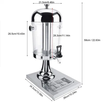 Dailygoods- Getränkespender 8L - Edelstahl - Saftmaschine - Kühl/warm - Für Buffet/Hotel/Bar - Abmessungen 21,5 x 26,5 cm