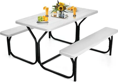 Obrázek produktu pro KOMFOTTEU sada pivních stanů, zahradní set s 1 stolem a 2 lavicemi, sada stanu s kovovou konstrukcí, sada zahradního nábytku 136,5 x 149 x 72 cm, sedací souprava na terasu, zahradu, k bazénu