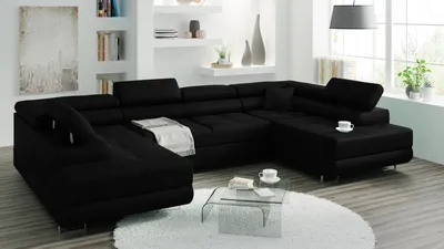 Image de MINIO Canapé d'angle capitonné en forme de U avec fonction sommeil MANILA U | Fonction escamotable et espace de rangement | Noir 79