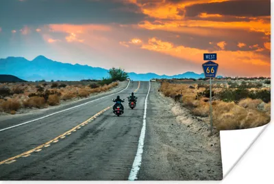 Produktbild von MuchoWow® Poster Zwei Motorräder auf der Route 66 180x120 cm - Fotoplakat