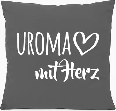 Produktbild von Huuraa Kissen Uroma mit Herz 40x40cm mit Füllung Steel Grey Baumwolle Dekokissen Geschenkidee