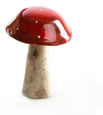 Produktbild von Fliegenpilz Dekofigur aus Holz zum Hinstellen rot braun 13 cm