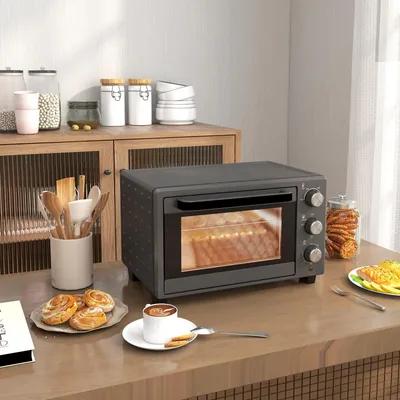 Produktbild von Minibackofen 21L 1400W 60 Min. Timer, Kleinbackofen mit 100 °C-230 °C einstellbar Temperatur Garzeit, Mini Ofen mit Backblech, Drahtgestell, Tischofen aus Edelstahl, Grau