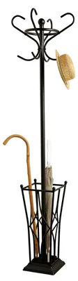 Garderobenständer mit 8 Haken und Schirmkorb, schwarz, 25 cm Ø