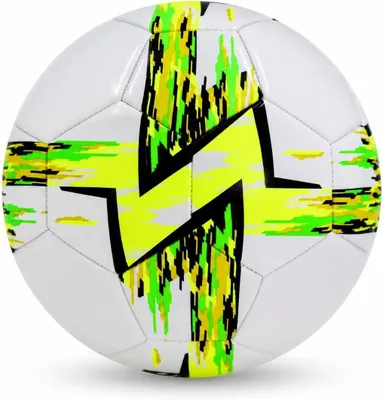 Produktbild von Fußball Größe 5 – Robuster PVC-Trainingsball in Weiß mit grün-gelbem Muster für Kinder und Erwachsene, Verein, Schule und Freizeit auf Rasen (Fußball)