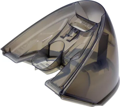 A transparent gray plastic water tank for a steam ironing station.
