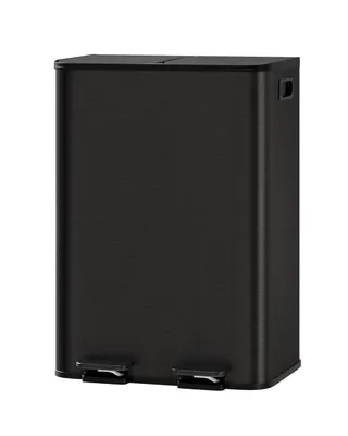 Image de Poubelle en acier inoxydable Système de tri des déchets Poubelle à 2 compartiments sans odeur avec couvercle Poubelle double pour la maison Cuisine noir 30 L