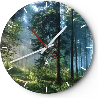 Produktbild von Wanduhr - Rund - Glasuhr - Wald Dämmerung die Sonne - 40x40cm - Schleichendes Uhrwerk - Lautlos - zum Aufhängen bereit - Dekoration Modern - Wanddekoration aus Glas - C3AR40x40-4398