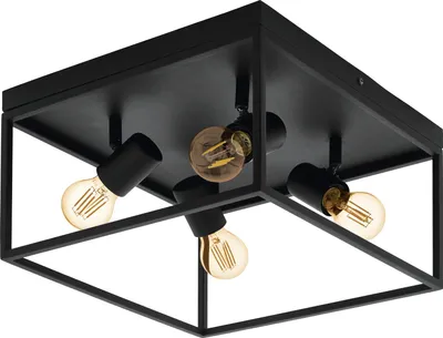 Produktbild von EGLO Deckenlampe Silentina, 4 flammige Deckenleuchte, Industrial aus Stahl, Wohnzimmerlampe in Schwarz, Küchenlampe, Flurlampe Decke mit E27 Fassung