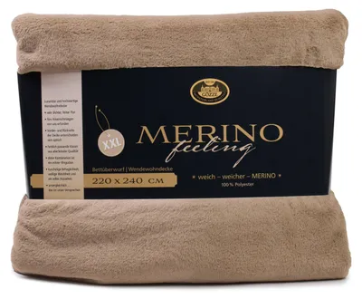 Produktbild von GÖZZE Merino Wendewohndecke flauschige wärmende Mikrofaser-Wendedecke in Merino-Feeling Qualität Taupe 220 x 240 cm