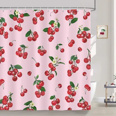 Produktbild von Kirschgrüner Duschvorhang, 180 x 180 cm, waschbares Polyestergewebe, wasserdicht, mit 12 Haken
