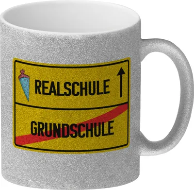 Produktbild von Realschule Ortsschild Glitzer-Kaffeebecher zur Einschulung