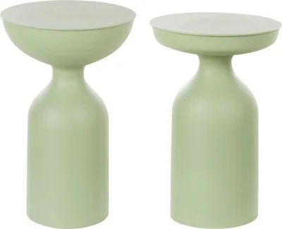 Produktbild von BELIANI Beistelltisch 2er Set Hellgrün Metall Matt Hoch Rund T-Form Pilzform Konisch Flaschenform Modern Couchtisch für Pflanzen Wohnzimmer Ausstattung