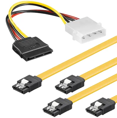 Produktbild von baytronic SATA Kabel Set mit Verriegelung + 4 Pin Stromadapter 2x 0,5 m