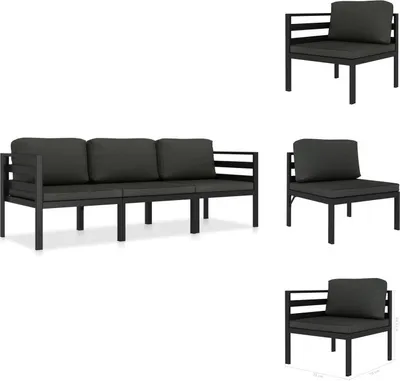 Produktbild von vidaXL 3-tlg. Garten-Lounge-Set mit Kissen Aluminium Anthrazit -  Gartenmöbel-Sets