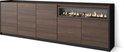 Produktbild von Sideboard, Highboard, 260x37x80cm, 5 Türen, Elektrokamin., Dunkler Eiche und Schwarz