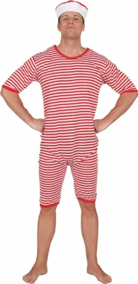 Historischer Badeanzug Kostüm rot-weiß geringelt 20er Jahre Schwimmer für Herren Gr. M-XXL Fasching Karneval Beachparty Mottoparty