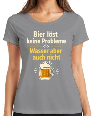 Produktbild von Bier löst keine Probleme Wasser aber auch nicht lustig Alkohol Damen T-Shirt, Grau, S