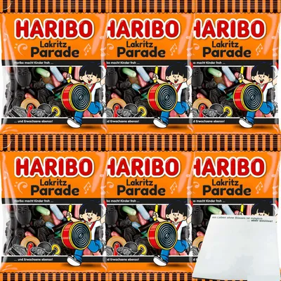 Produktbild von Haribo Lakritz Parade 6er Pack (6x175g Packung) + usy Block