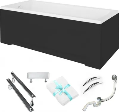 Produktbild von Aqua For You | Badewanne - Optima Premium Wanne - 160x70 cm - Schwarze Verkleidung - Antibakteriell Beschichtung - Mit Syphon und Füßen - Acryl