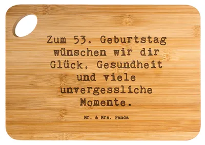 Produktbild von Mr. & Mrs. Panda Frühstücksbrettchen Spruch 53. Geburtstag Glück - Transparent - Geschenk, Happy Birthday, Geburtstagsgeschenk, Frühstücksbrett, Hackbrett, Holzbrett
