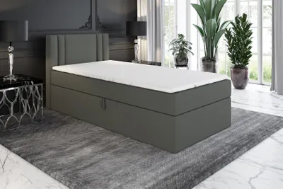 Produktbild von Boxspringbett, Jugendbett GAMAL 90x200 (Rechts) mit Bettkästen, Bonell-Matratze und Topper. Farbe: Dunkelgrau