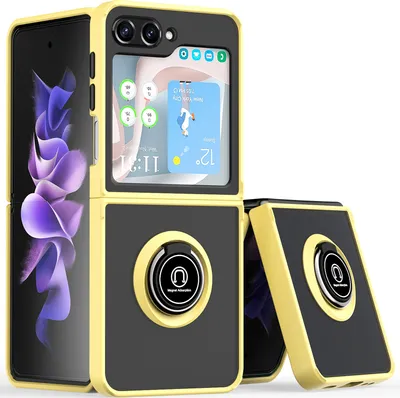 Produktbild von Hülle für Samsung Galaxy Z Flip 5 Ring Halter Ständer Matte Transluzent TPU Rahmen Stoßfest Schutzhülle Gelb