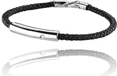 Produktbild von Lederarmband mit Edelstahl 316 L Und 1 Zirkonia Stein - Männerschmuck - 19.0 Zentimeter