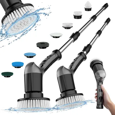 Obrázok produktu pre Elektrická čistiaca kefa, nabíjací rotačný čistič, 3 rýchlosti, 8 čistiacich hlavíc, nastaviteľná rukoväť, vhodná do kúpeľne (obklady, vaňa), kuchyne