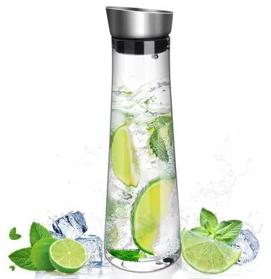 Image de Omgoods - Carafe à eau de 1 litre - Carafe en verre avec couvercle, idéale pour le thé glacé et les boissons