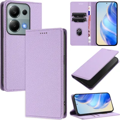 Produktbild von Litchi Leder Handyhülle für Xiaomi Poco M6 Pro 4G/Redmi Note 13 Pro 4G Wallet Kartenfächer Standfunktion Hülle Violett