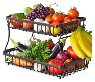 Obrázek produktu pro Omgoods - Dvoupatrový košík na ovoce se 4 úchyty, vhodný do kuchyně