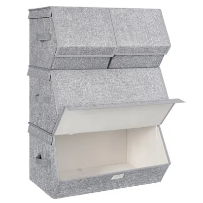 Produktbild von SONGMICS Aufbewahrungsbox mit Deckel, 4er Set Kleiderschrank-Organizer, stapelbar, Faltbox mit Magnetverschluss, Stoffboxen Aufbewahrung, grau