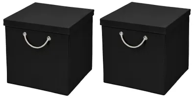 Produktbild von 2 Stück Schwarz Faltbox 30 x 30 x 30 cm Aufbewahrungsbox faltbar mit Kordel und mit Deckel