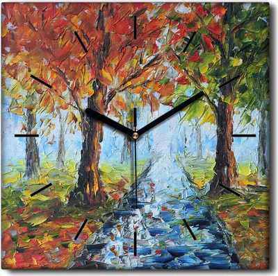 Produktbild von Coloray Uhr auf Leinwand 30x30 cm Wand Uhr Dekoration Wohnzimmer Segeltuch schwarze Hände -Landschaftsregenherbst