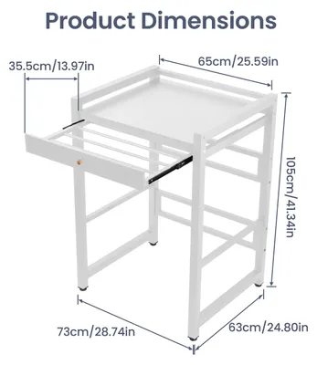 Image de Étagère de rangement pour machine à laver et sèche-linge - Hauteur réglable - Structure métallique robuste - Capacité de charge de 300 kg - Polyvalente - Blanche