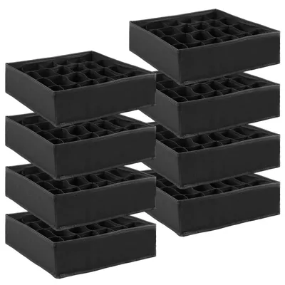 Schubladen-Organizer 8er Set, 24 Fächer, 32x32x10 cm, Stoff, Schwarz