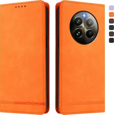 Image de Étui pour Realme 13 4G, étui rétro en cuirPolyuréthaneavec support et fentes pour cartes Orange