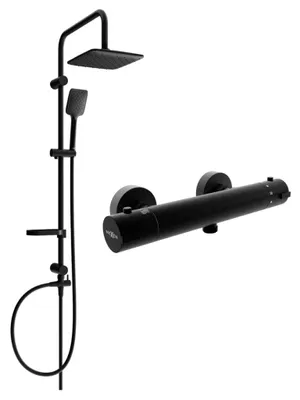 Image de Mexen Sven ensemble de douche apparent avec douche de tête et robinet de douche thermostatique Kai, noir - 77100262-70
