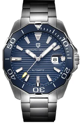 Produktbild von Herrenuhr Pagani Design Rail, mechanisch, Edelstahl, silbern / blau