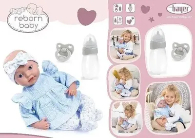 Produktbild von Bayer Design 93827AL Reborn Babypuppe, 38 cm, realistisch, lebensecht, mit Flasche, Schnuller - Geschenk für Mädchen und Jungen