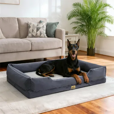Immagine prodotto di WISFOR Lettino per cani, divanetto per cani, cuscino per cani, bordi rialzati, rivestimento impermeabile e lavabile, sfoderabile, 3XL: 127x94x24 cm, grigio
