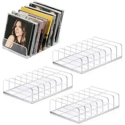 Zdjęcie produktu dla Stojak na płyty cd akrylowy przezroczysty organizer zestaw 4 sztuki