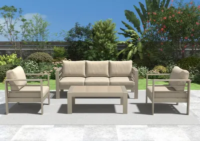 Produktbild von MEXO Gartenlounge-Set Terrassenmöbel Set Aluminium 5 Personen outdoor wetterfest,Gartenmöbel Set mit 8 cm breite Armlehnen, Tischplatte aus WPC