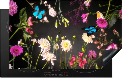 Produktbild von KitchenYeah© Herdabdeckplatte Stillleben - Farben - Blumen , 83x51cm, Küche Deko, Glaskeramikkochfeld Herdabdeckung, Abdeckplatte fùr Kochfeld