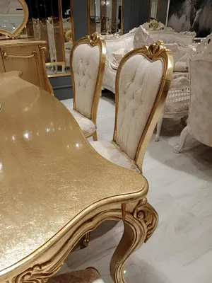 Image de Table de salle à manger classique + 6x chaises + buffet avec miroir or bois commode Nouveau