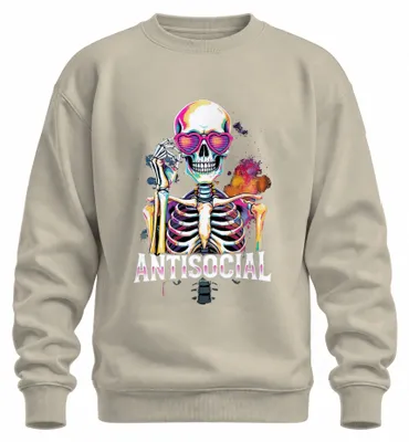 Produktbild von Antisocial Skelett Herzbrille Totenkopf bunt Halloween Retro Sweatshirt Pullover, Natur, XXL