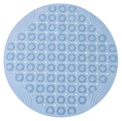 Image de Tapis de douche rond, 55 cm, bleu, antidérapant, avec ventouses, à séchage rapide et antibactérien
